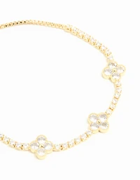Gold Plated Cubic Zirconia Flower Toggle Bracelet
