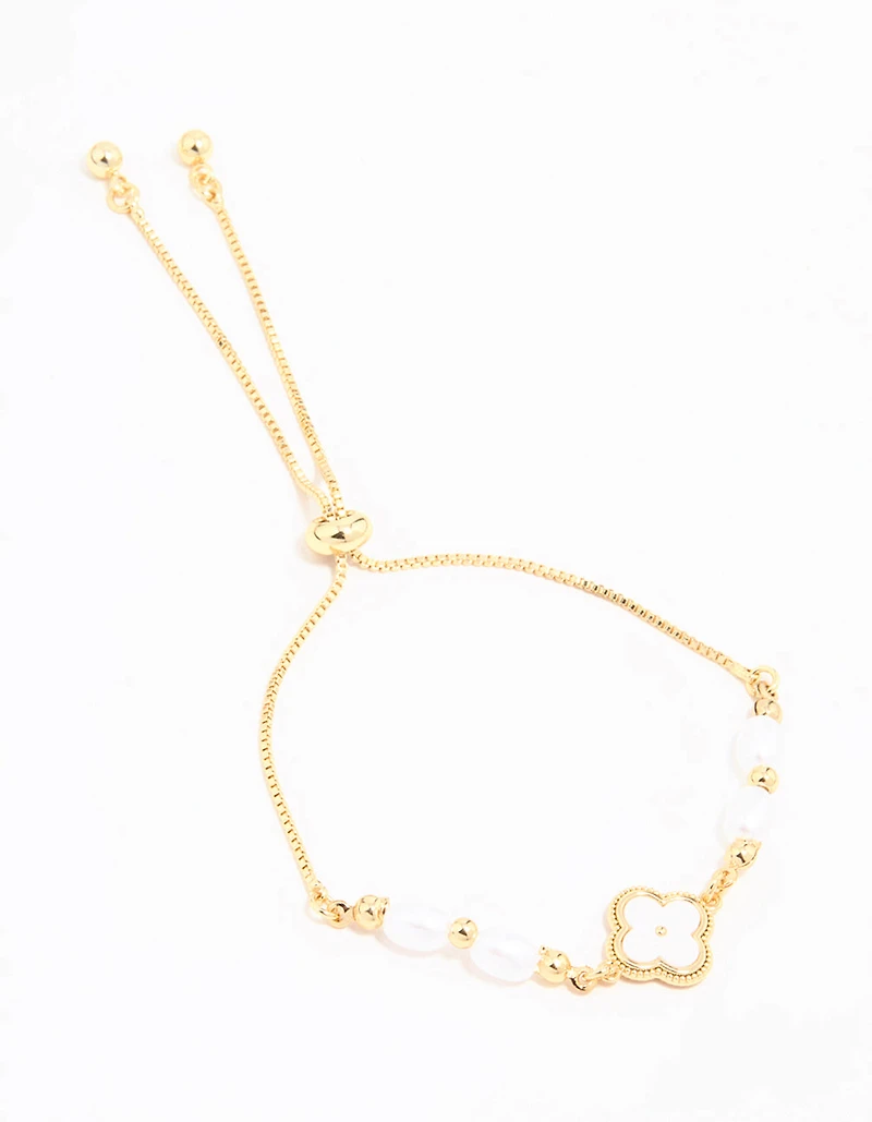 Gold Plated Pearl Flower Toggle Bracelet