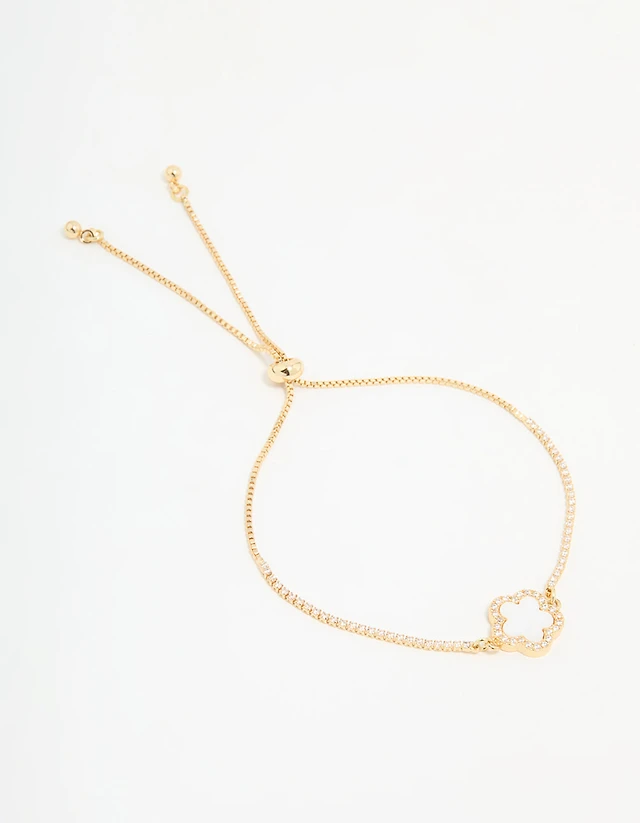 Gold Plated Cubic Zirconia Flower Toggle Bracelet