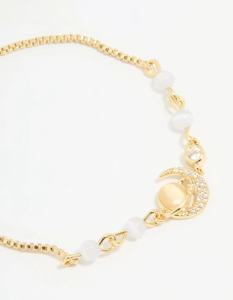 Gold Plated Cubic Zirconia Quartz Celestial Toggle Bracelet