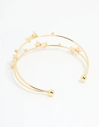 Gold Plated Cubic Zirconia Bow Open Wrist Cuff