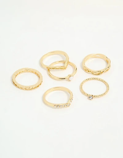 Gold Plated Twist & Dip Rings 6-Pack