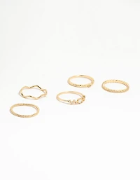 Gold Plated Squiggle & Rope Rings 5-Pack