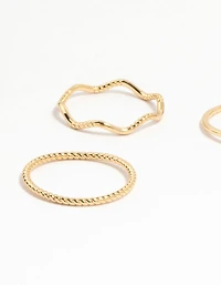 Gold Plated Squiggle & Rope Rings 5-Pack