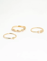 Gold Plated Bow & Mini Heart Stacking Rings 3-Pack