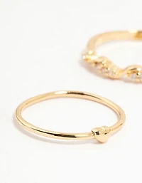 Gold Plated Bow & Mini Heart Stacking Rings 3-Pack