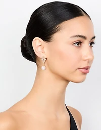 Gold Plated Cubic Zirconia & Pearl Hoop Earrings