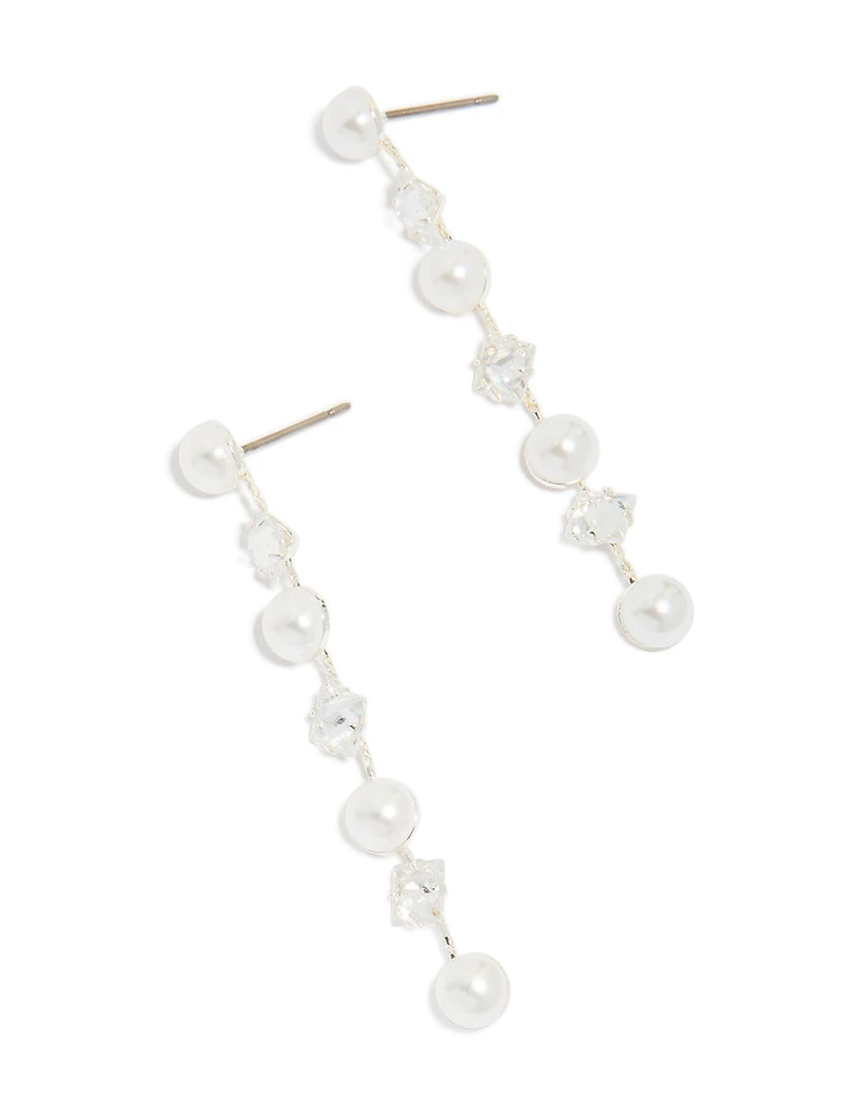 Silver Plated Cubic Zirconia & Pearl Drop Earrings