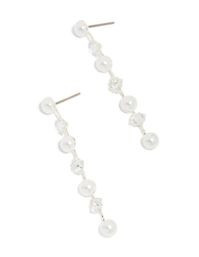 Silver Plated Cubic Zirconia & Pearl Drop Earrings