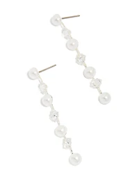 Silver Plated Cubic Zirconia & Pearl Drop Earrings