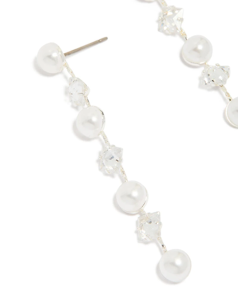 Silver Plated Cubic Zirconia & Pearl Drop Earrings