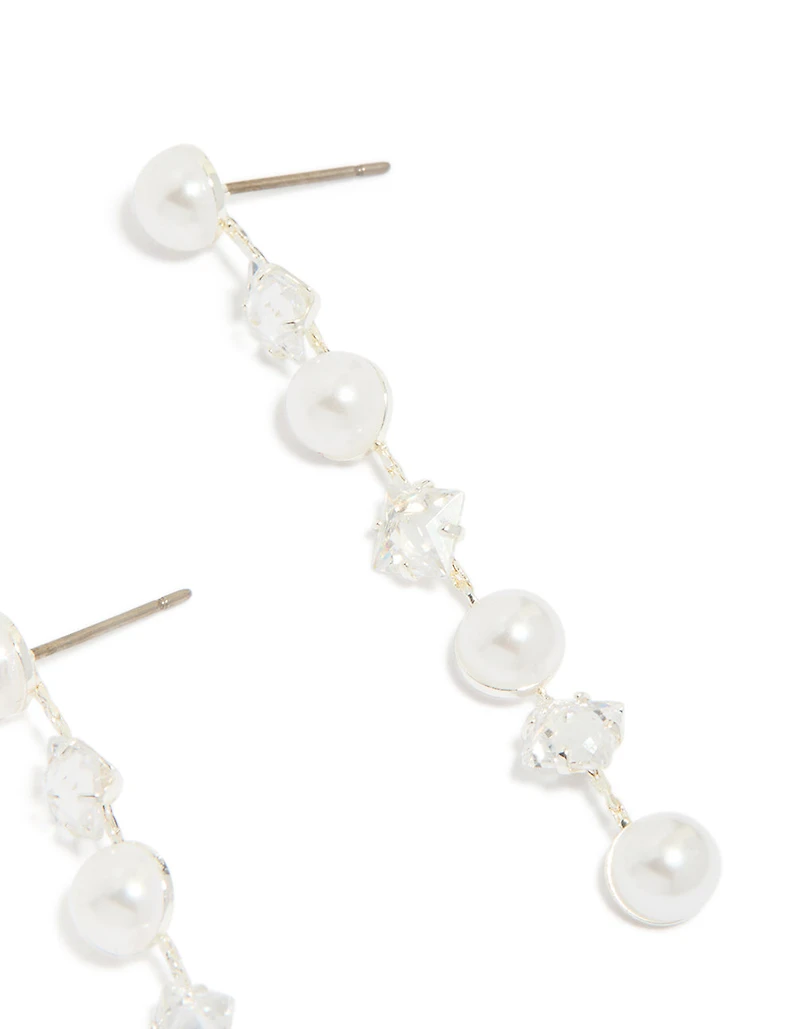 Boucles d’oreilles cubiques en zircone cubique plaquées argent et perles