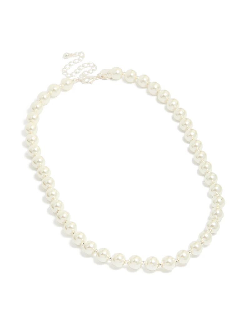 Silver Plated Pearl & Ball Necklace