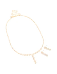 Ensemble collier et boucles d’oreilles tombantes en zircone cubique plaqués or