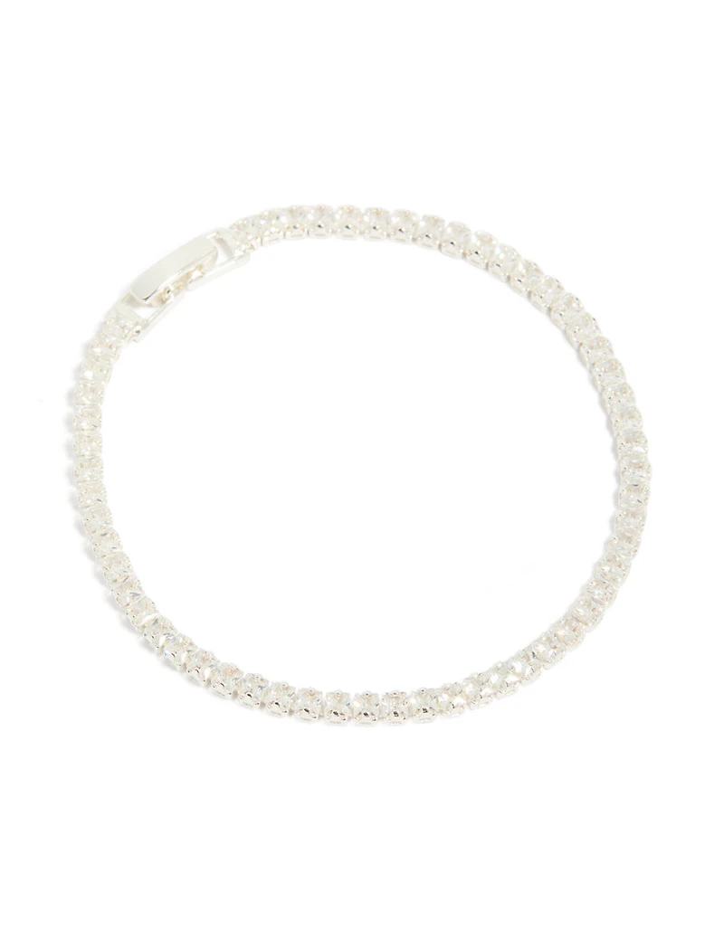 Silver Plated Cubic Zirconia Baguette Tennis Bracelet