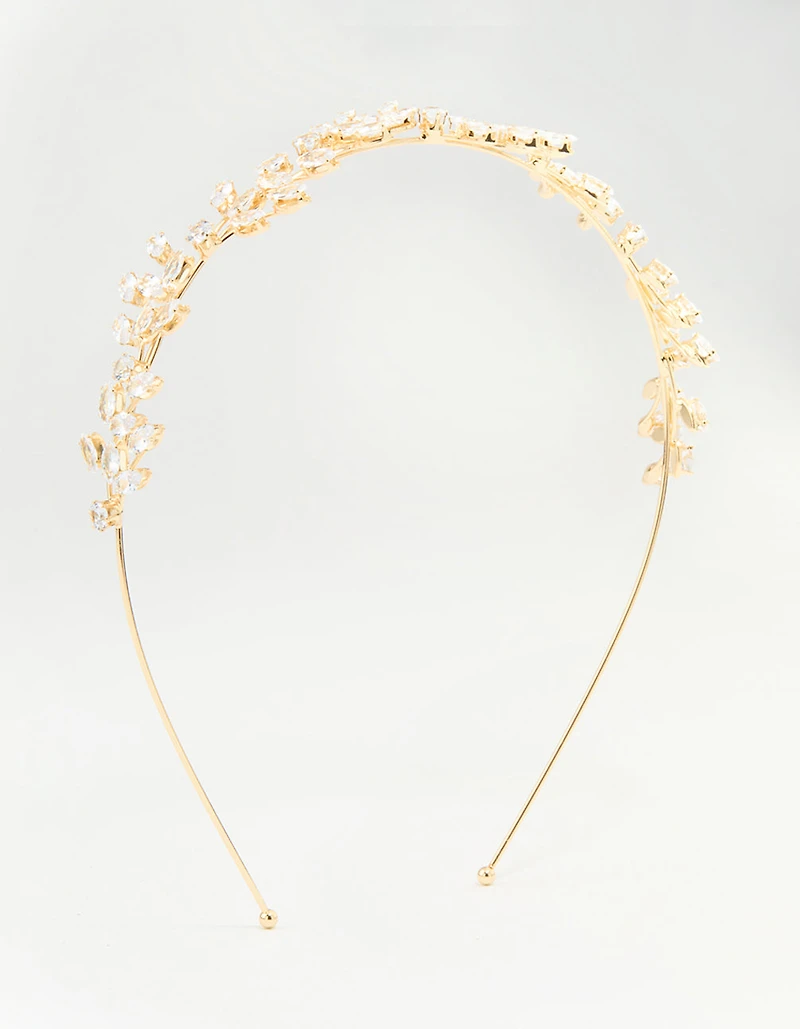 Gold Cubic Zirconia Marquise & Round Leaf Headband