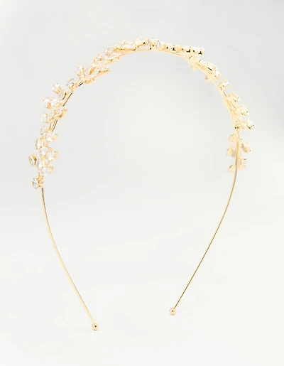 Gold Cubic Zirconia Marquise & Round Leaf Headband