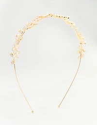 Gold Cubic Zirconia Marquise & Round Leaf Headband