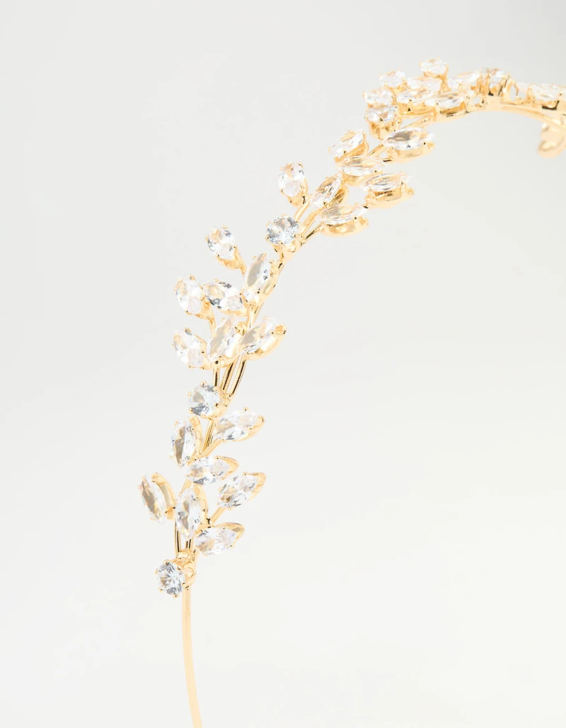 Gold Cubic Zirconia Marquise & Round Leaf Headband