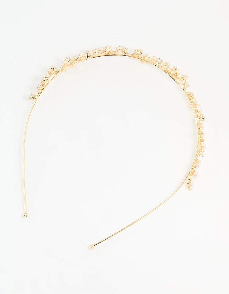 Gold Cubic Zirconia Marquise & Round Leaf Headband