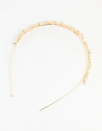 Gold Cubic Zirconia Marquise & Round Leaf Headband