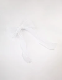 White Organza Fabric & Pearl Bow Hair Clip