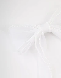 White Organza Fabric & Pearl Bow Hair Clip