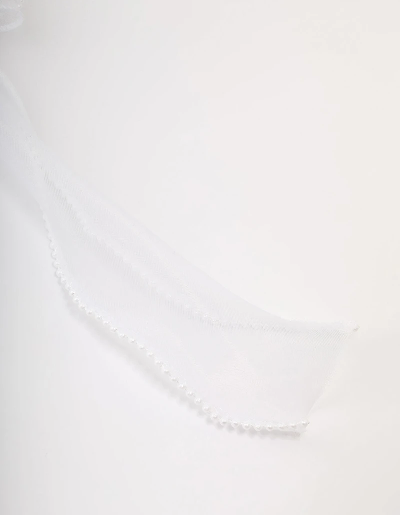 White Organza Fabric & Pearl Bow Hair Clip