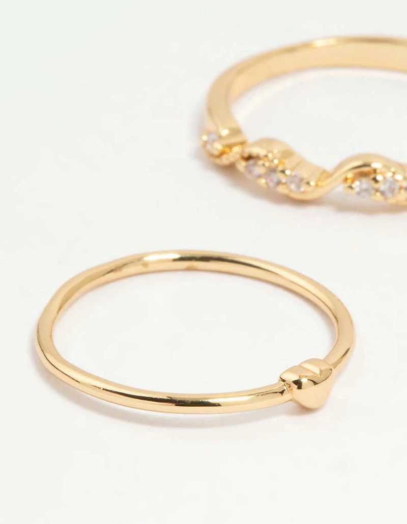 Gold Plated Bow & Mini Heart Stacking Rings 3-Pack