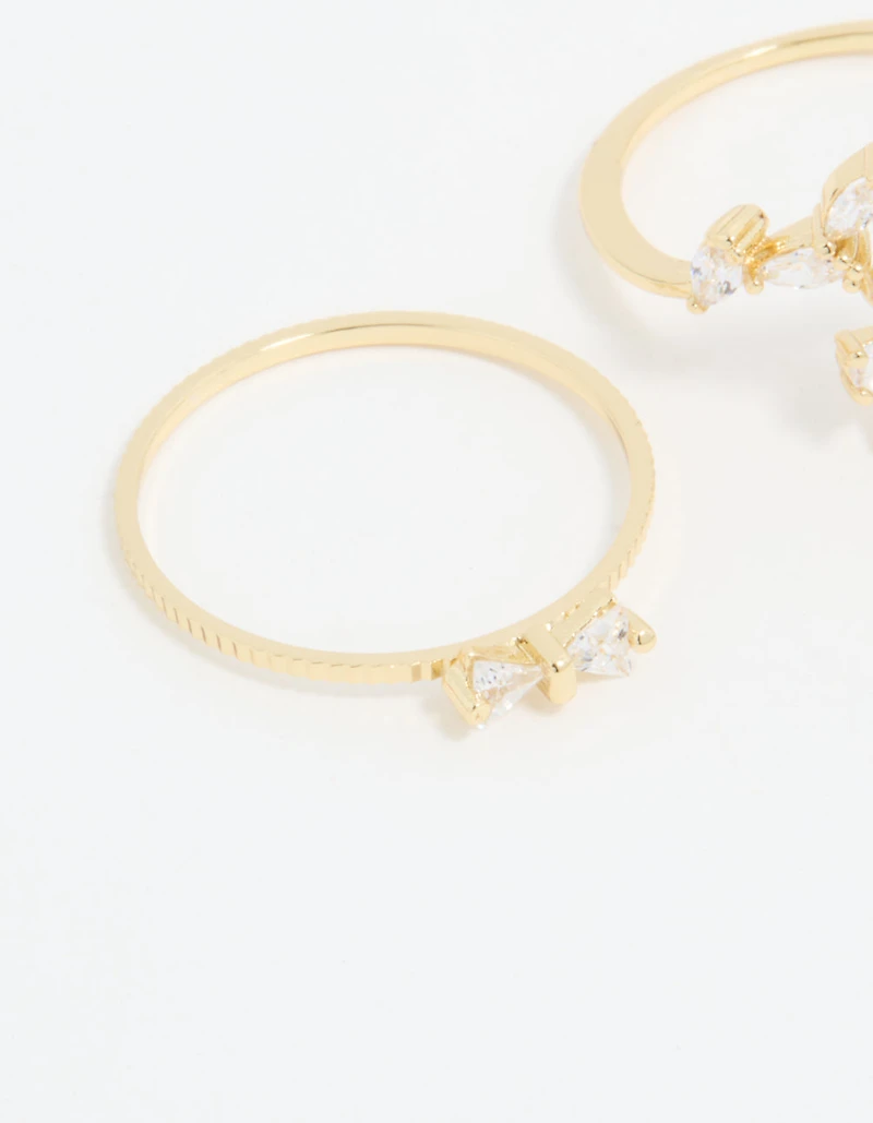 Gold Plated Pearl Flower & Bow Rings 3-Pack