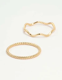 Gold Plated Squiggle & Rope Rings 5-Pack