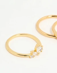 Gold Plated Cubic Zirconia Leaf Marquise Rings 4-Pack