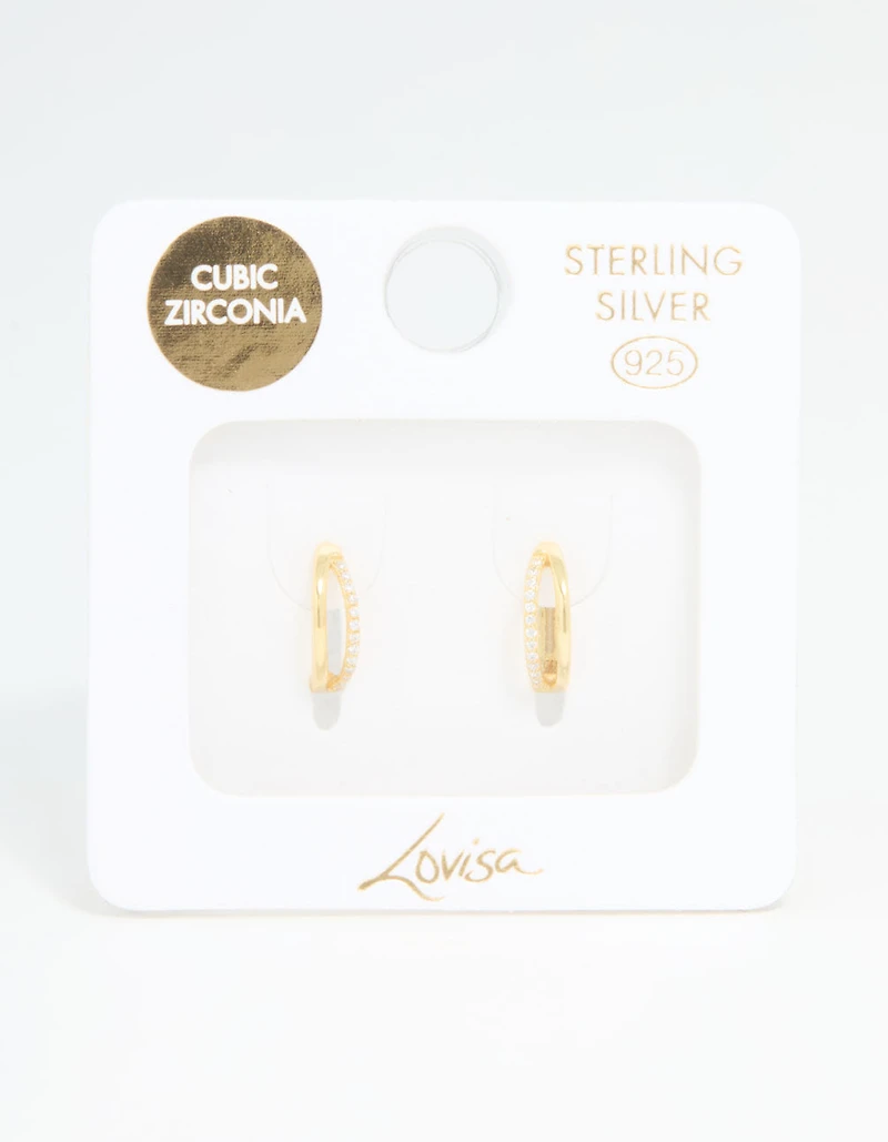 Gold Plated Sterling Silver Cubic Zirconia Double Hoop Earrings