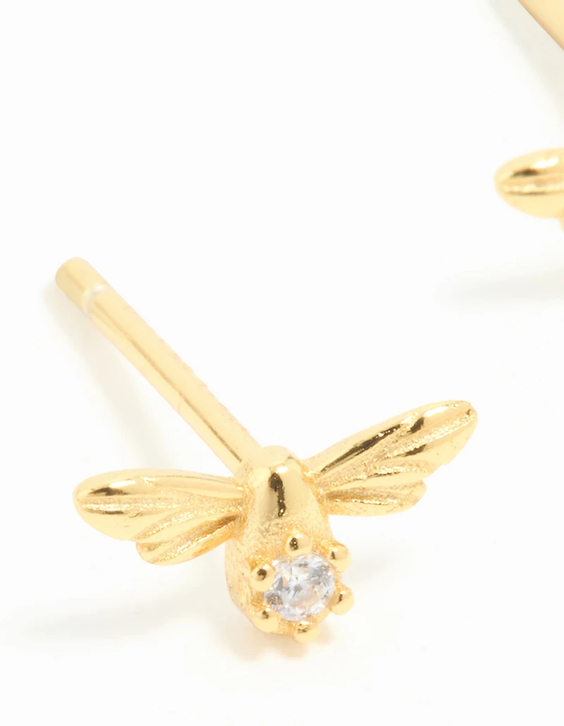 Gold Plated Sterling Silver Cubic Zirconia Bee Stud Earrings