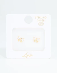 Gold Plated Sterling Silver Cubic Zirconia Bow Stud Earrings