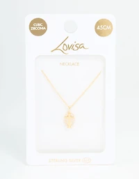 Gold Plated Sterling Silver Cubic Zirconia Oval Cross Necklace