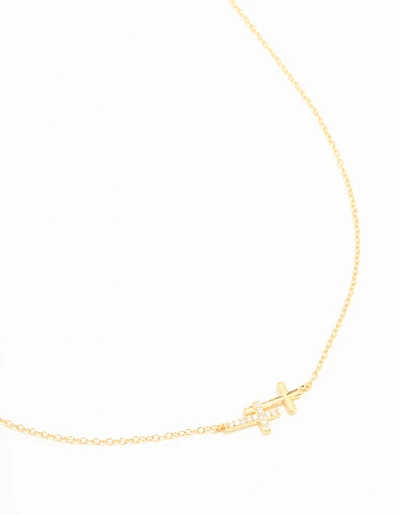 Gold Plated Sterling Silver Cubic Zirconia Double Cross Necklace