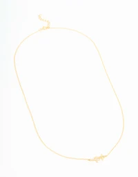 Gold Plated Sterling Silver Cubic Zirconia Double Cross Necklace