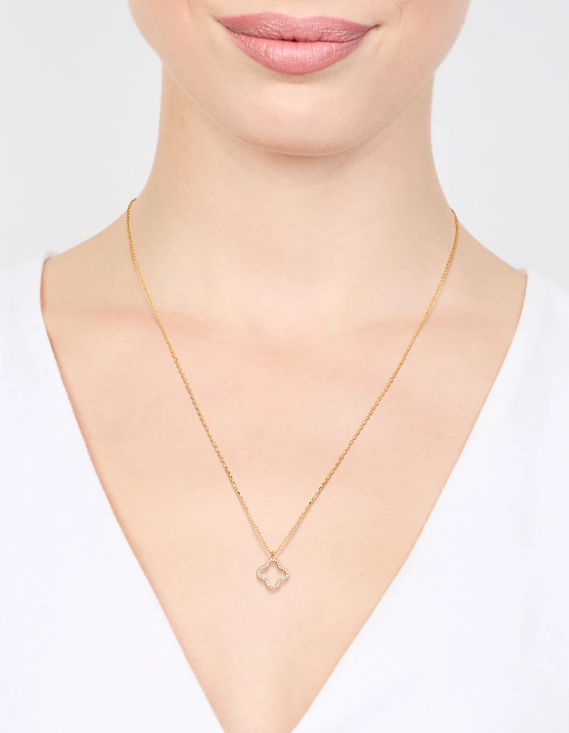 Gold Plated Sterling Silver Cubic Zirconia Flower Pendant Necklace