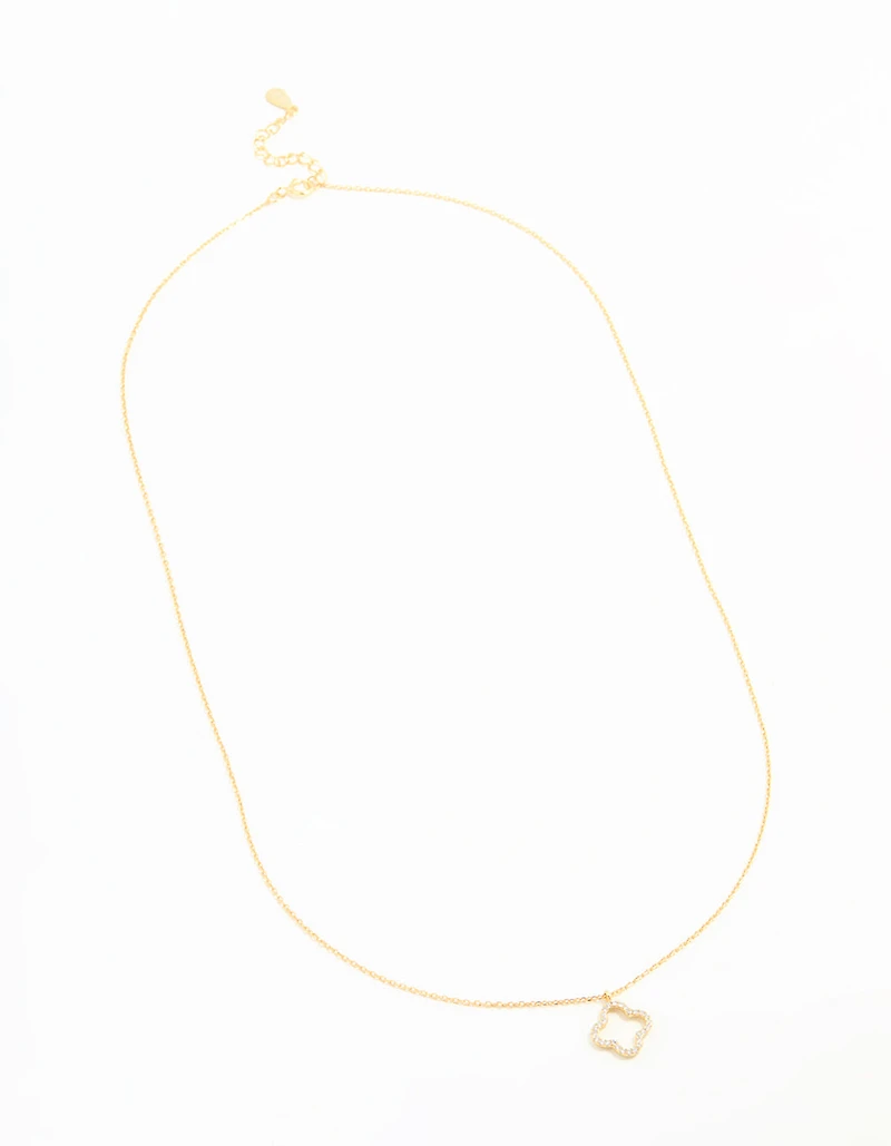 Gold Plated Sterling Silver Cubic Zirconia Flower Pendant Necklace