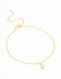 Gold Plated Sterling Silver Cubic Zirconia Tiny Flower Toggle Bracelet