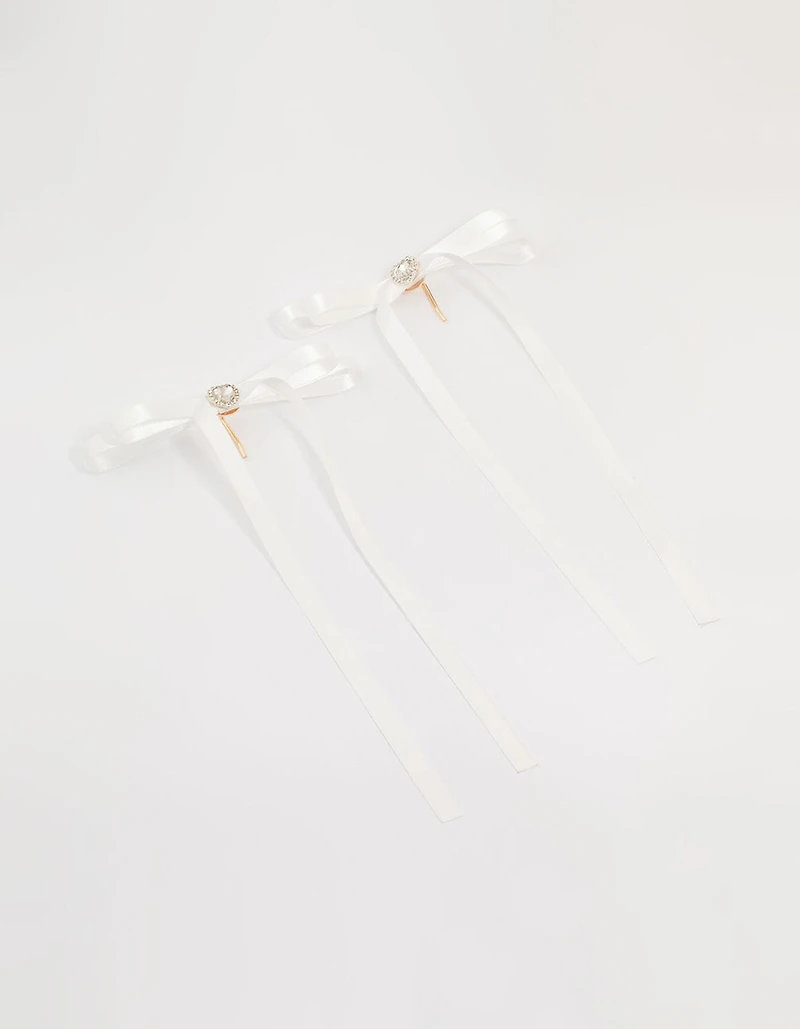 White Fabric Heart Ponytail Hair Hooks 2-Pack