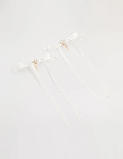 White Fabric Heart Ponytail Hair Hooks 2-Pack