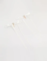 White Fabric Heart Ponytail Hair Hooks 2-Pack