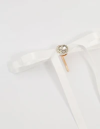 White Fabric Heart Ponytail Hair Hooks 2-Pack