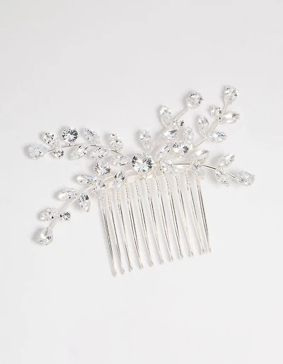 Silver Diamante Leaf Hair Comb