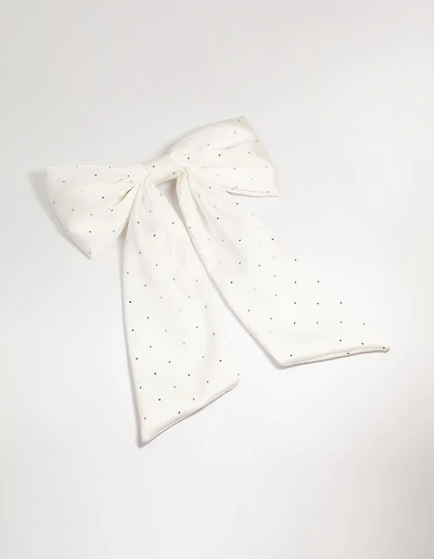 White Fabric Diamante Scatter Bow Clip