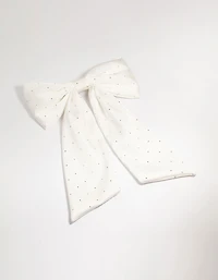 White Fabric Diamante Scatter Bow Clip