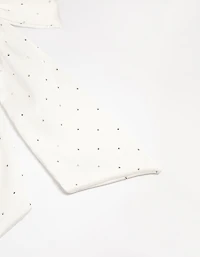 White Fabric Diamante Scatter Bow Clip