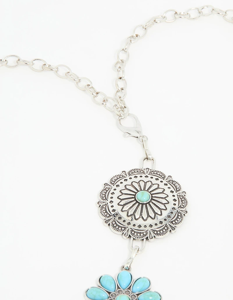 Silver & Turquoise Stone Boho Flower Ornate Belt